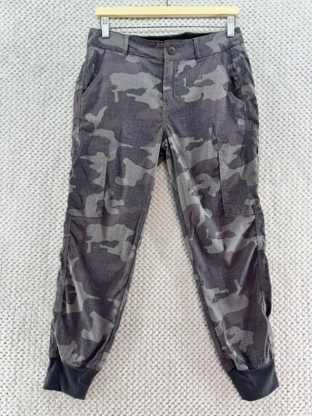 Prana Cargo Jogger Pants Womens 6 Gray Camo Mid Rise Outdoors Hiking Camping